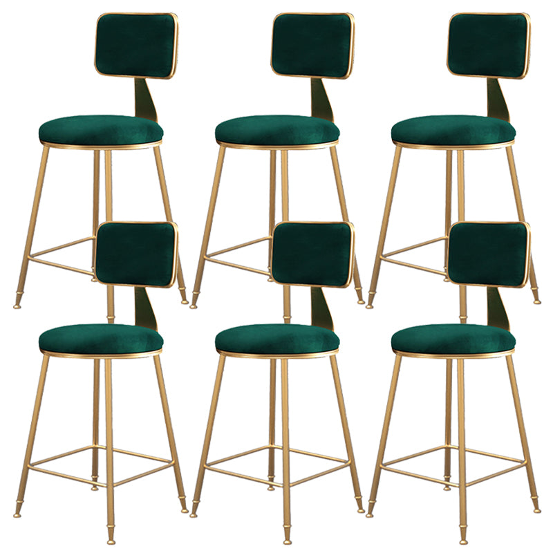 Fabric Round Seat Bar Stools Scandinavian Low Back Barstool with 4 Gold Iron Legs