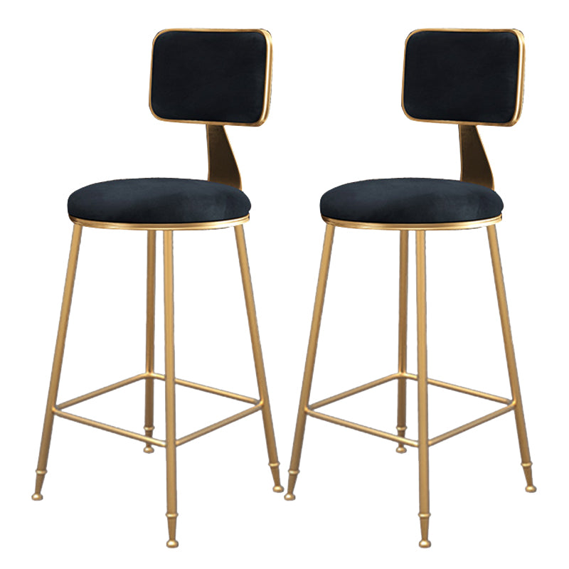 Fabric Round Seat Bar Stools Scandinavian Low Back Barstool with 4 Gold Iron Legs