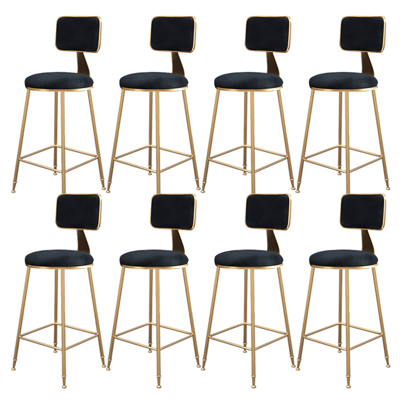 Fabric Round Seat Bar Stools Scandinavian Low Back Barstool with 4 Gold Iron Legs
