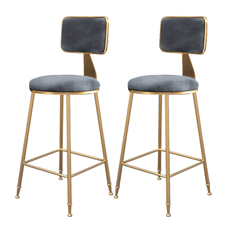 Fabric Round Seat Bar Stools Scandinavian Low Back Barstool with 4 Gold Iron Legs
