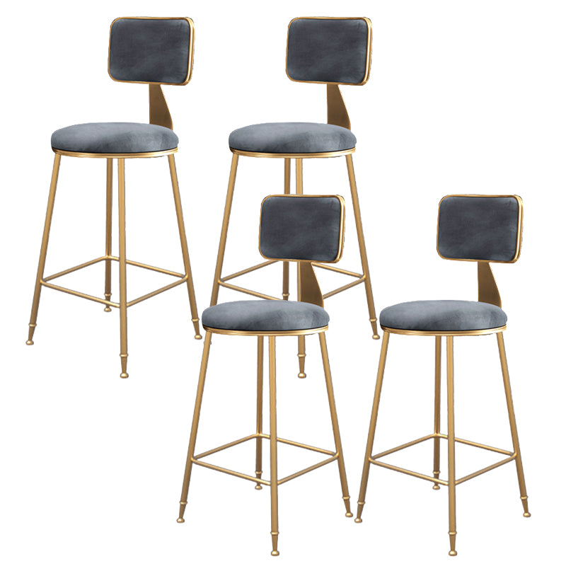 Fabric Round Seat Bar Stools Scandinavian Low Back Barstool with 4 Gold Iron Legs