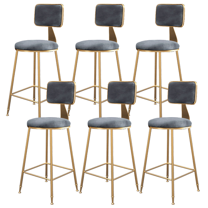 Fabric Round Seat Bar Stools Scandinavian Low Back Barstool with 4 Gold Iron Legs