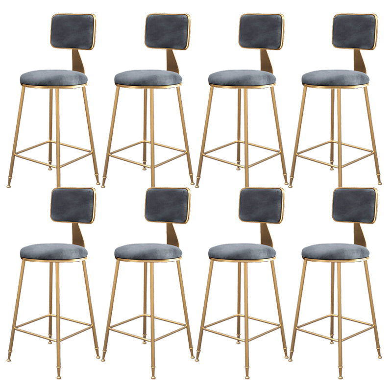 Fabric Round Seat Bar Stools Scandinavian Low Back Barstool with 4 Gold Iron Legs