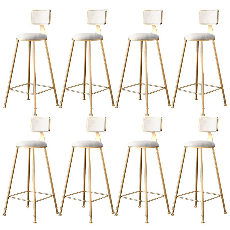 Fabric Round Seat Bar Stools Scandinavian Low Back Barstool with 4 Gold Iron Legs