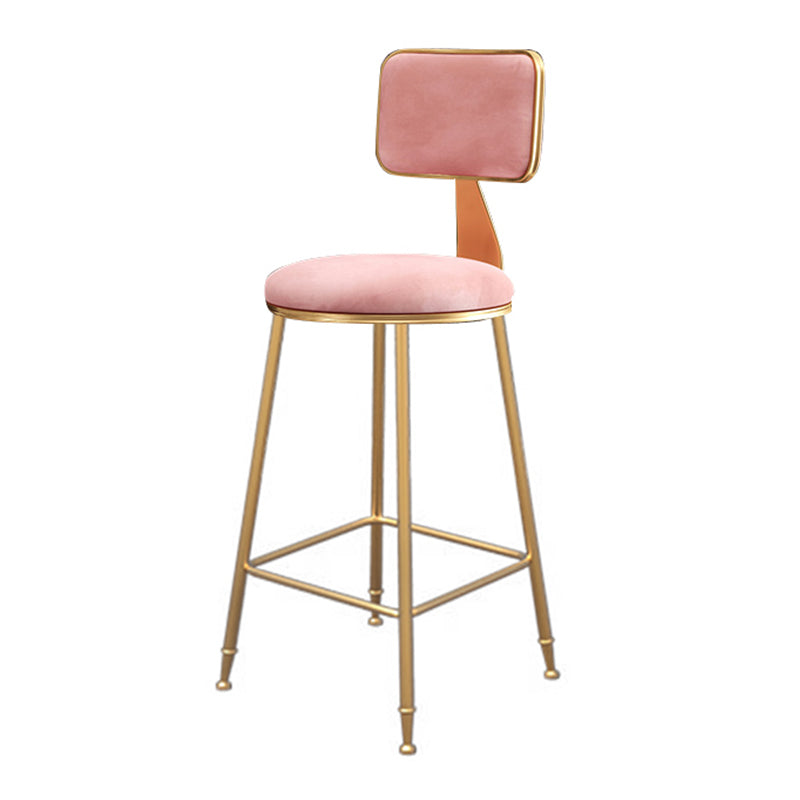 Fabric Round Seat Bar Stools Scandinavian Low Back Barstool with 4 Gold Iron Legs
