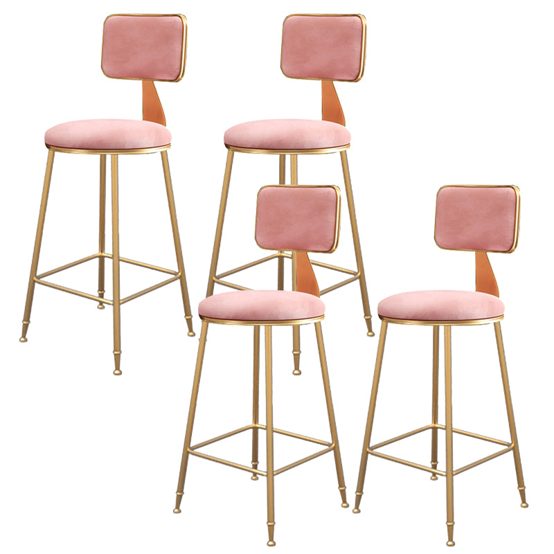 Fabric Round Seat Bar Stools Scandinavian Low Back Barstool with 4 Gold Iron Legs