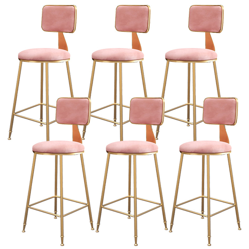 Fabric Round Seat Bar Stools Scandinavian Low Back Barstool with 4 Gold Iron Legs