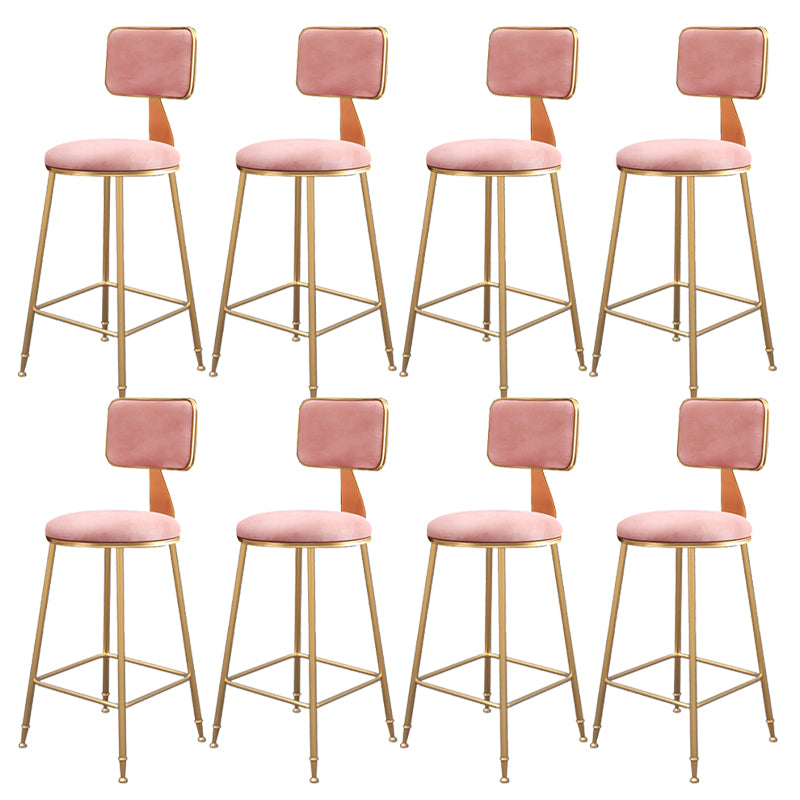 Fabric Round Seat Bar Stools Scandinavian Low Back Barstool with 4 Gold Iron Legs