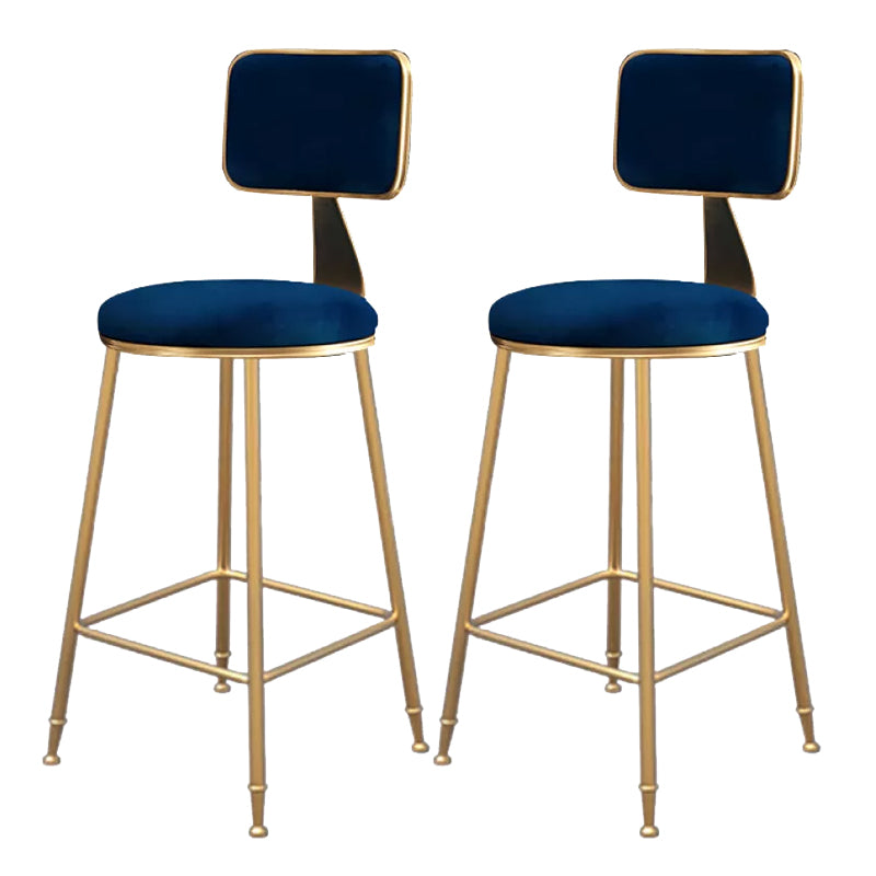 Fabric Round Seat Bar Stools Scandinavian Low Back Barstool with 4 Gold Iron Legs