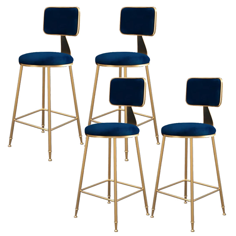 Fabric Round Seat Bar Stools Scandinavian Low Back Barstool with 4 Gold Iron Legs