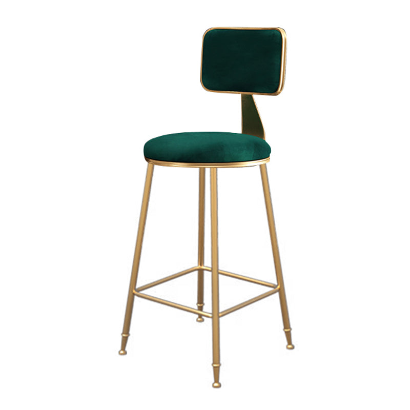 Fabric Round Seat Bar Stools Scandinavian Low Back Barstool with 4 Gold Iron Legs