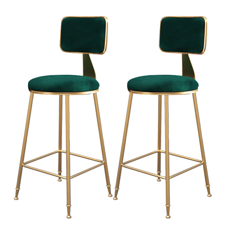 Fabric Round Seat Bar Stools Scandinavian Low Back Barstool with 4 Gold Iron Legs
