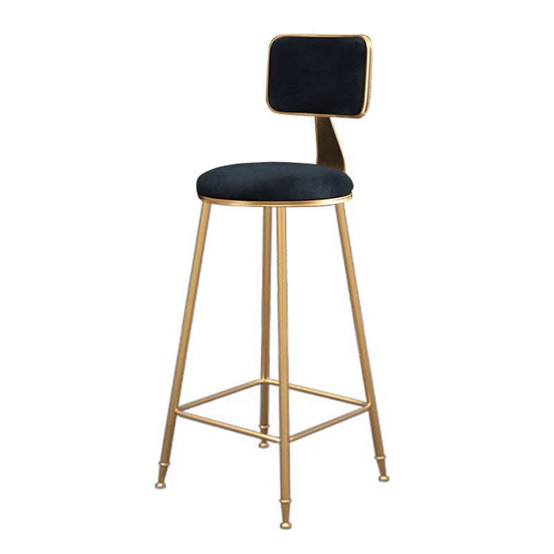 Fabric Round Seat Bar Stools Scandinavian Low Back Barstool with 4 Gold Iron Legs