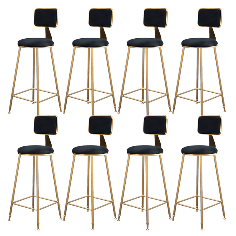 Fabric Round Seat Bar Stools Scandinavian Low Back Barstool with 4 Gold Iron Legs