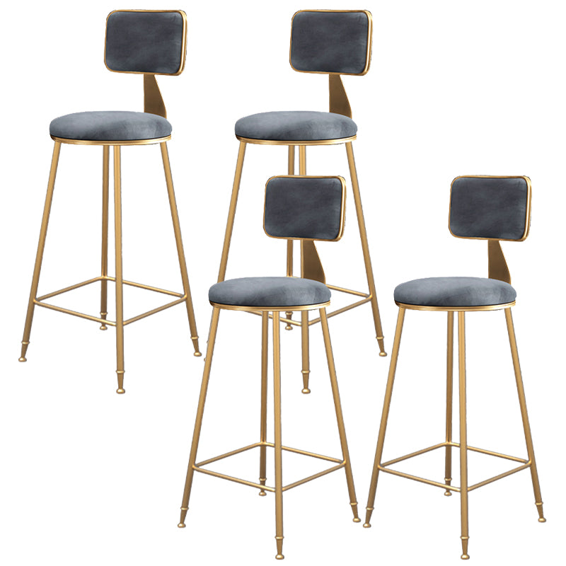 Fabric Round Seat Bar Stools Scandinavian Low Back Barstool with 4 Gold Iron Legs