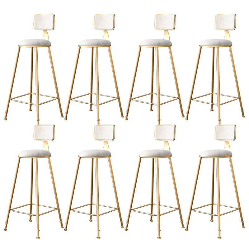 Fabric Round Seat Bar Stools Scandinavian Low Back Barstool with 4 Gold Iron Legs