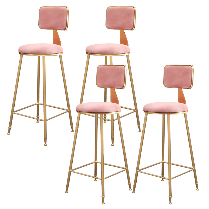 Fabric Round Seat Bar Stools Scandinavian Low Back Barstool with 4 Gold Iron Legs