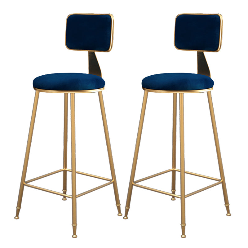 Fabric Round Seat Bar Stools Scandinavian Low Back Barstool with 4 Gold Iron Legs