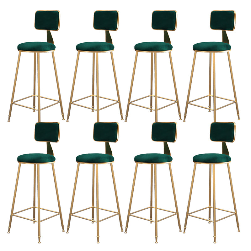 Fabric Round Seat Bar Stools Scandinavian Low Back Barstool with 4 Gold Iron Legs