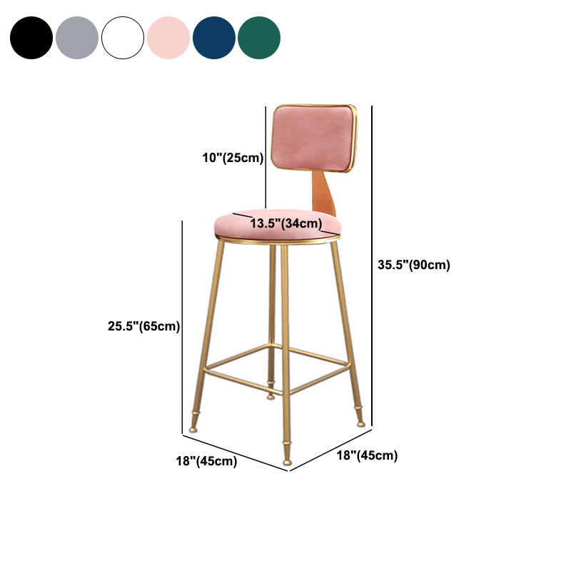 Fabric Round Seat Bar Stools Scandinavian Low Back Barstool with 4 Gold Iron Legs