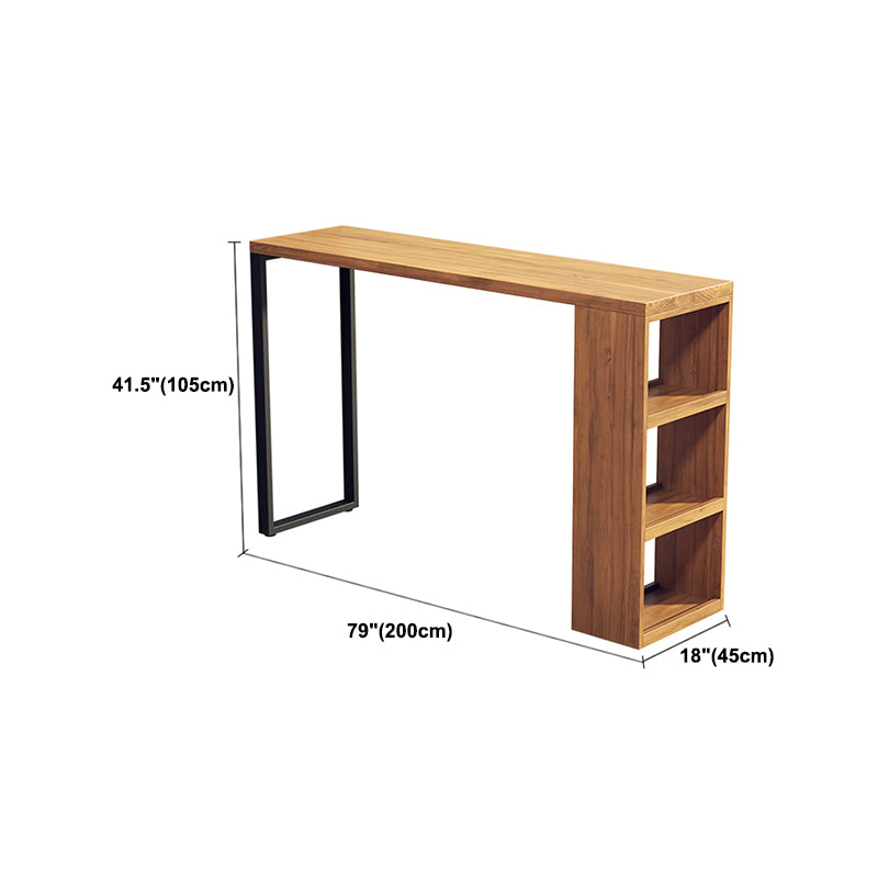 Rectangular Pine Wood Top Bar Table Industrial Bar Table with Storage Double Pedestal