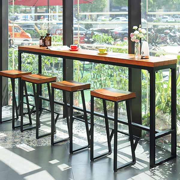 Light Brown Solid Wood Top Bar Table Glam Bistro Table with Trestle