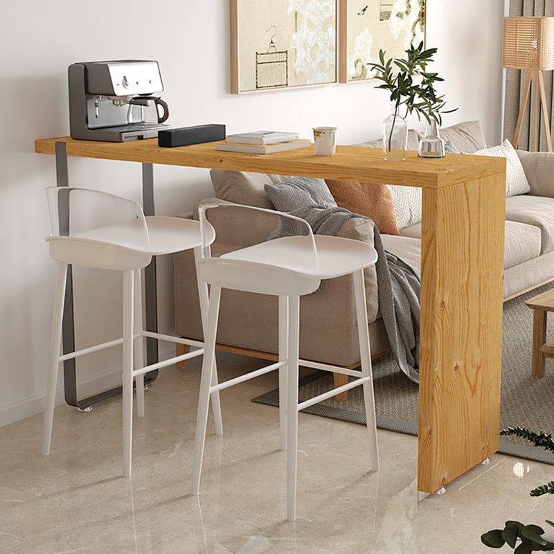 Rectangular Pine Wood Top Bar Table Modern Bistro Pub Table with Double Pedestal