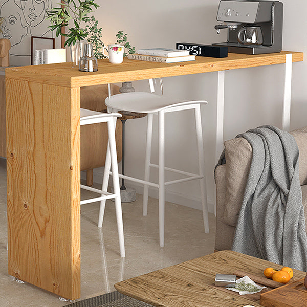 Rectangular Pine Wood Top Bar Table Modern Bistro Pub Table with Double Pedestal