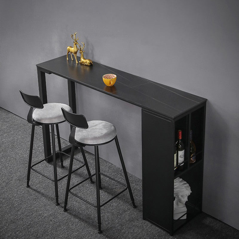 Matte Finish Stone Top Bar Table Industrial Pub Table with Metal Storage