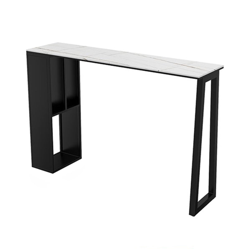 Matte Finish Stone Top Bar Table Industrial Pub Table with Metal Storage