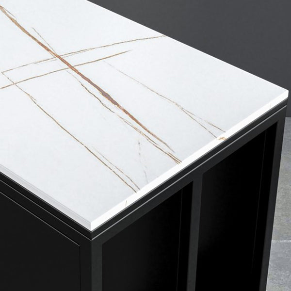 Matte Finish Stone Top Bar Table Industrial Pub Table with Metal Storage