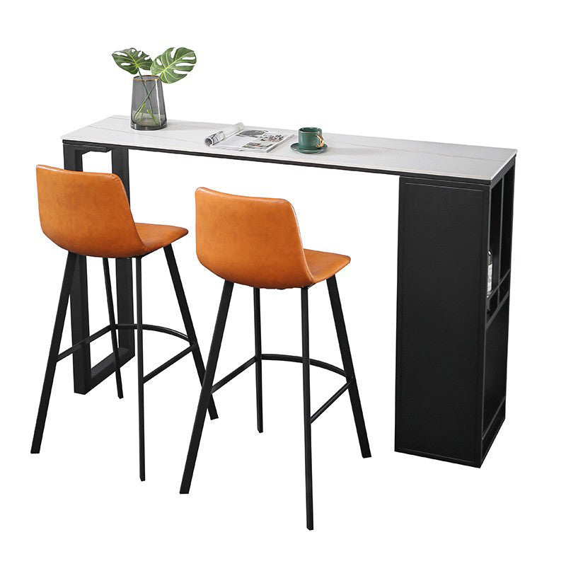 Matte Finish Stone Top Bar Table Industrial Pub Table with Metal Storage