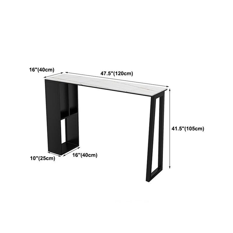 Matte Finish Stone Top Bar Table Industrial Pub Table with Metal Storage
