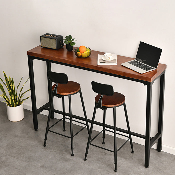 Rectangle Pine Wood Top Bistro Table Industrial Bar Table with Trestle Base in Black