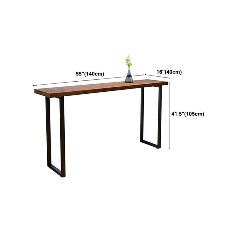 Rectangle Pine Wood Top Bistro Table Industrial Bar Table with Trestle Base in Black