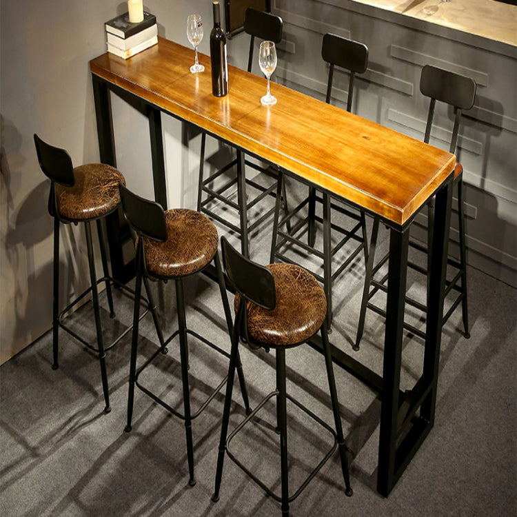 Rectangle Pine Wood Top Bistro Table Industrial Bar Table with Trestle Base