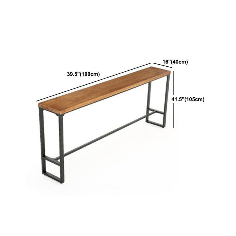 Rectangle Pine Wood Top Bistro Table Industrial Bar Table with Trestle Base