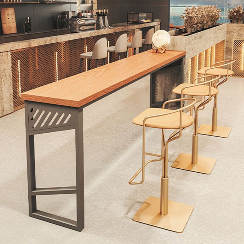 Rectangle Solid Wood Top Bistro Table Industrial Pub Table with Metal Base