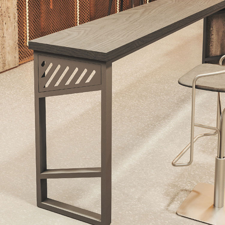 Rectangle Solid Wood Top Bistro Table Industrial Pub Table with Metal Base