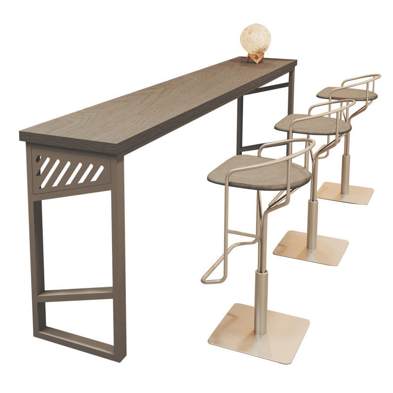 Rectangle Solid Wood Top Bistro Table Industrial Pub Table with Metal Base