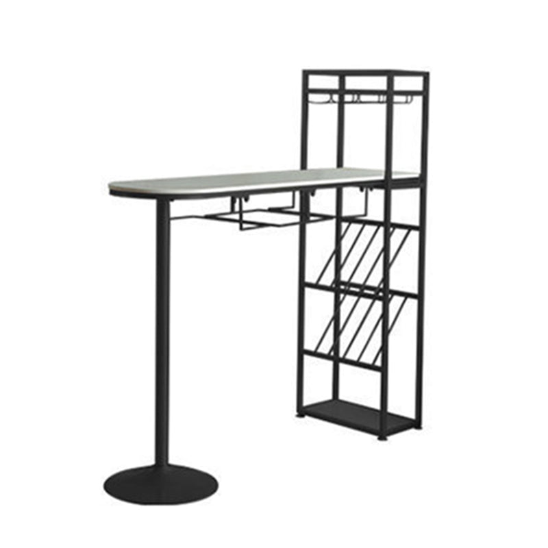 Specialty Marble Top Bar Table Glossy White Glam Pub Table with Wine Storage