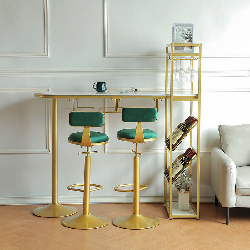 Specialty Marble Top Bar Table Glossy White Glam Pub Table with Wine Storage