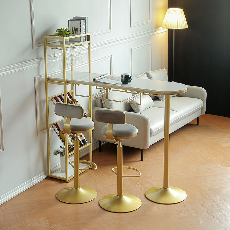 Specialty Marble Top Bar Table Glossy White Glam Pub Table with Wine Storage