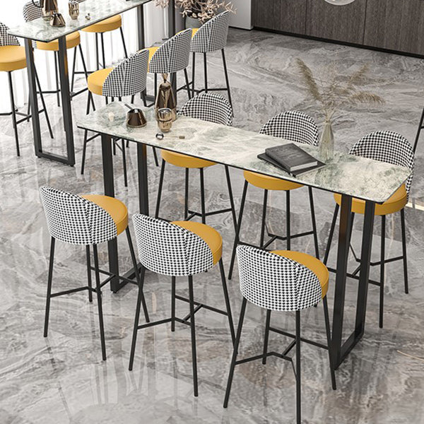 Contemporary Pub Table with Sled Polished Finish Stone Top Bar Table