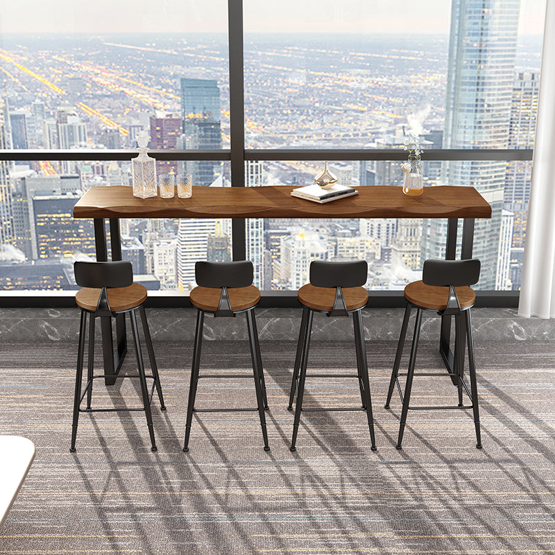 Rectangle Pine Wood Top Bar Table Industrial Bistro Table with Double Pedestal in Black