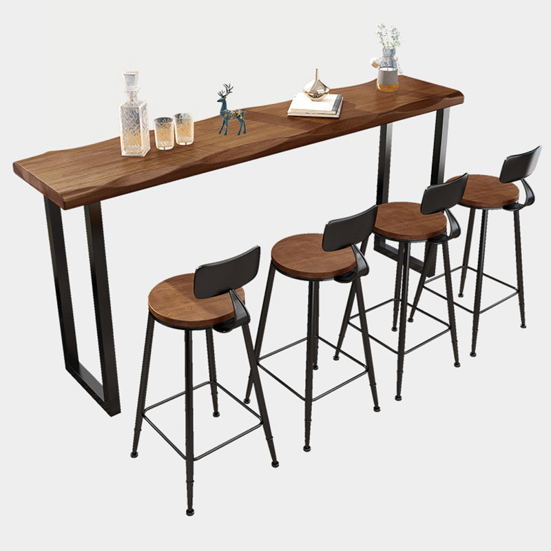 Rectangle Pine Wood Top Bar Table Industrial Bistro Table with Double Pedestal in Black