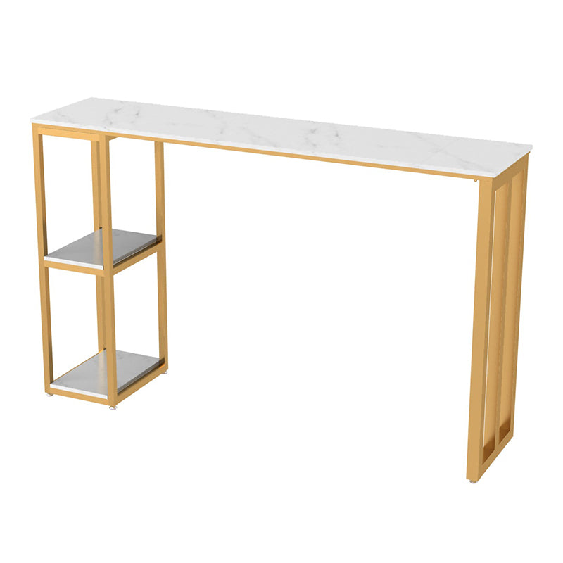 White Stone Top Pub Table with Storage Glam Bistro Table for Living Room