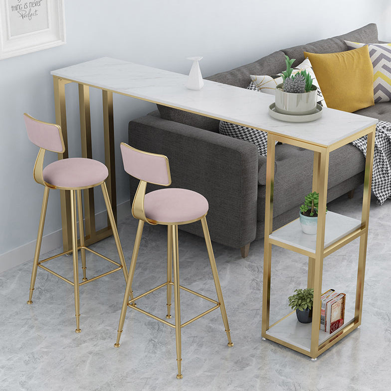 White Stone Top Pub Table with Storage Glam Bistro Table for Living Room