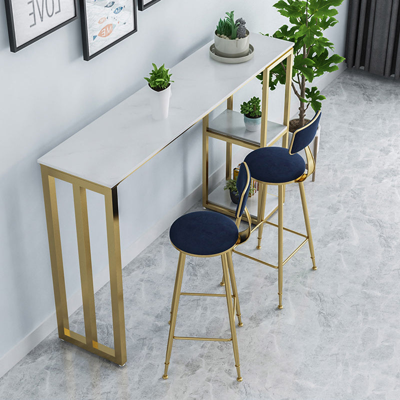White Stone Top Pub Table with Storage Glam Bistro Table for Living Room