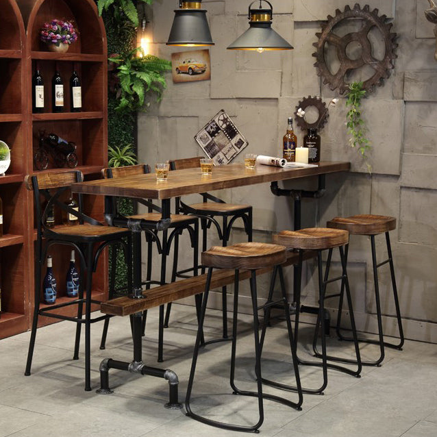 Rectangle Pine Wood Top Bar Table Industrial Bar Table with Trestle Base